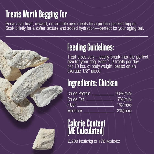 Whole Life Dog Just One Chicken Freeze Dried Dog Treats - Human Grade High Protein Food Healthy Training Snacks Freeze Dried Fo