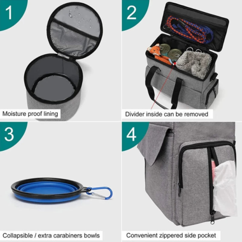 Multifunctional Pet Snack Storage Backpack with Zipper Closure - Portable Travel Bag for Outdoor Activities with Pets