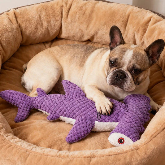 Pet Bite-Resistant Plush Interactive Toy with Sound, Shark-Shaped, Suitable for Large, Medium, and Small Pets Such as Cats and Dogs, Double-Layer Fabric, Built-In Airbag