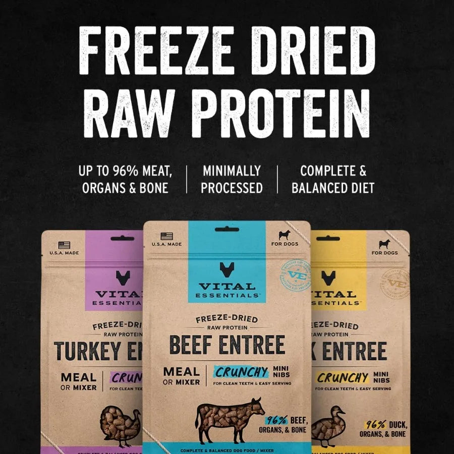 Freeze-Dried Raw Dog Food Beef Crunchy Mini Nibs Complete Meal or Mixer High Protein Dog Food 25 oz