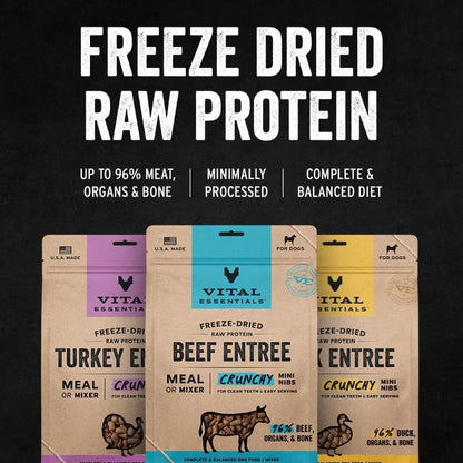 Freeze-Dried Raw Dog Food Beef Crunchy Mini Nibs Complete Meal or Mixer High Protein Dog Food 25 oz