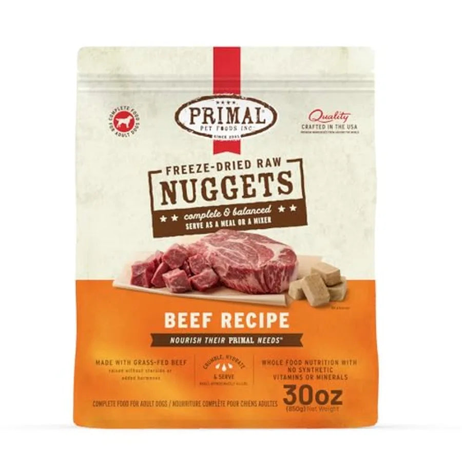 Primal Freeze Dried Raw Dog Food Nuggets Beef Complete and Balanced Meal Also Use as Topper or Treat Premium Healthy Grain Free