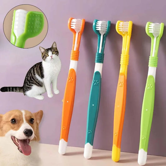 Pet Cleaning Toothbrush Cat Dog Beauty 3-Headed Toothbrush Clean Remover Teeth Stones Scraper Pet Cleaning Supplies