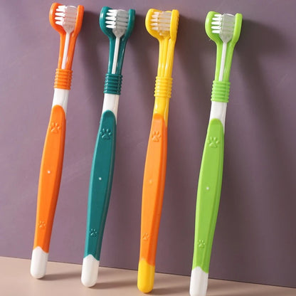 Pet Cleaning Toothbrush Cat Dog Beauty 3-Headed Toothbrush Clean Remover Teeth Stones Scraper Pet Cleaning Supplies