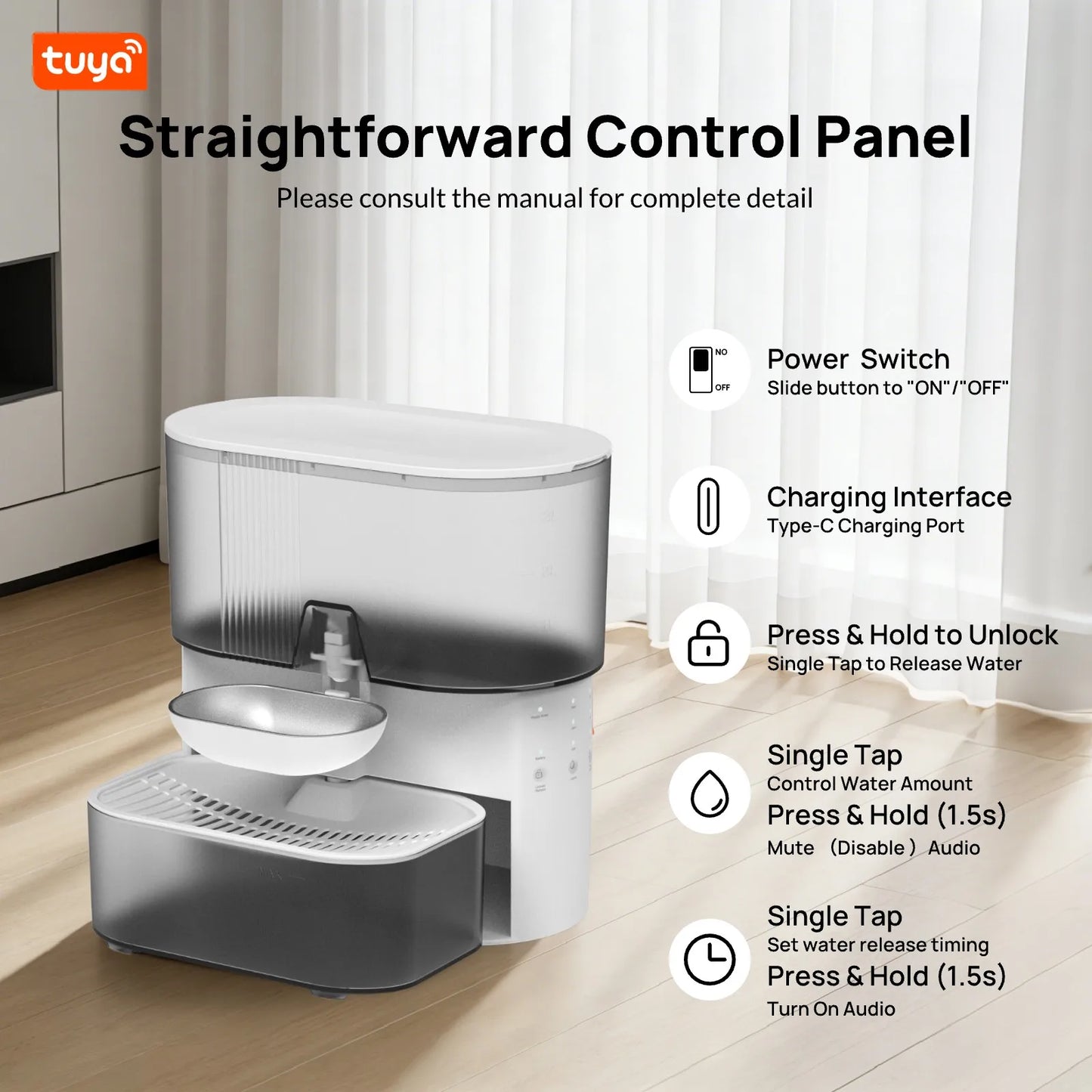 3L Pet Water Fountain,No Filter,Rechargeable Automatic Water Dispenser forCat&Small Dog,Wastewater Separation Always Fresh Water