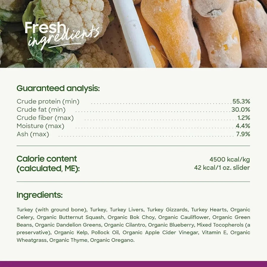 Pets Freeze Dried Raw Dog Food Turkey Recipe 25 oz Organic High Protein Dog Food Grain Free Made in The USA Humanely Raised Mea