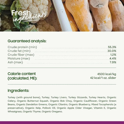 Pets Freeze Dried Raw Dog Food Turkey Recipe 25 oz Organic High Protein Dog Food Grain Free Made in The USA Humanely Raised Mea