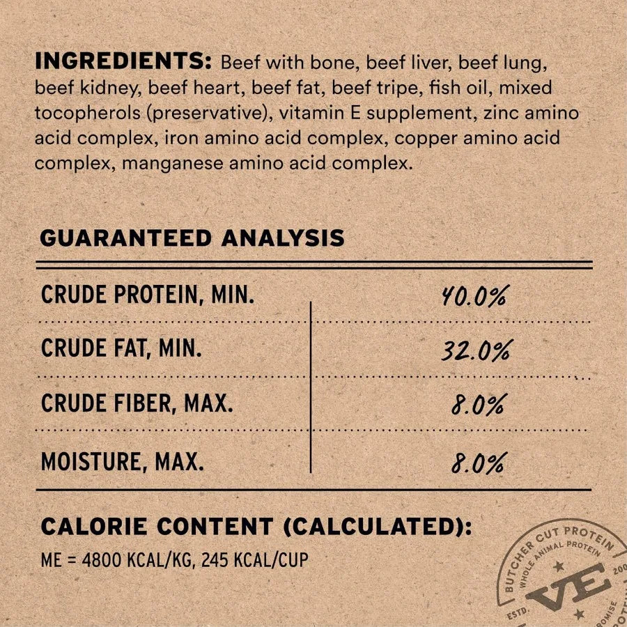 Freeze-Dried Raw Dog Food Beef Crunchy Mini Nibs Complete Meal or Mixer High Protein Dog Food 25 oz