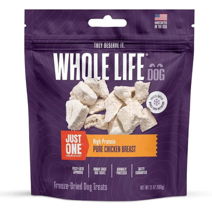 Whole Life Dog Just One Chicken Freeze Dried Dog Treats - Human Grade High Protein Food Healthy Training Snacks Freeze Dried Fo