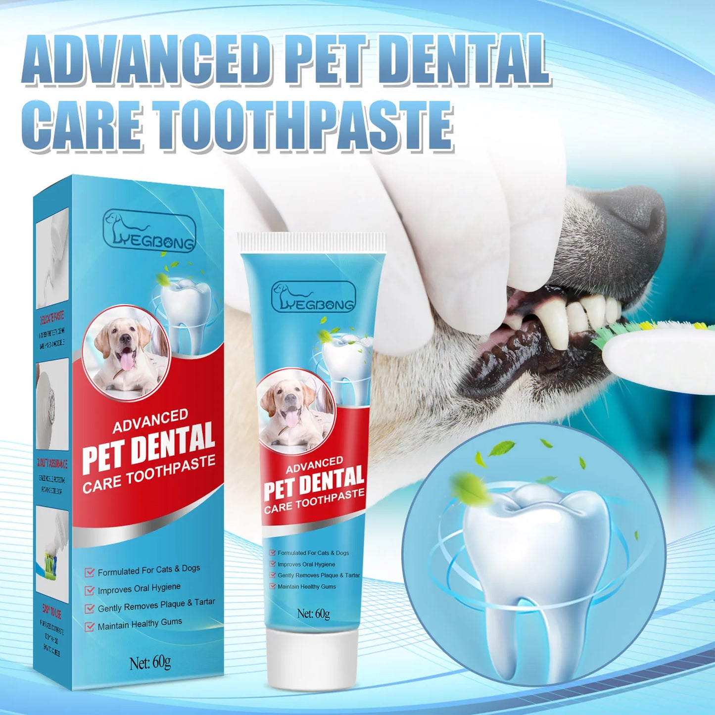 Enzymatic Pet Toothpaste for Dogs Cats Edible Tooth Paste with Freshens Breath Fights Plaque Tartar Pets Dental Care Kit 60g